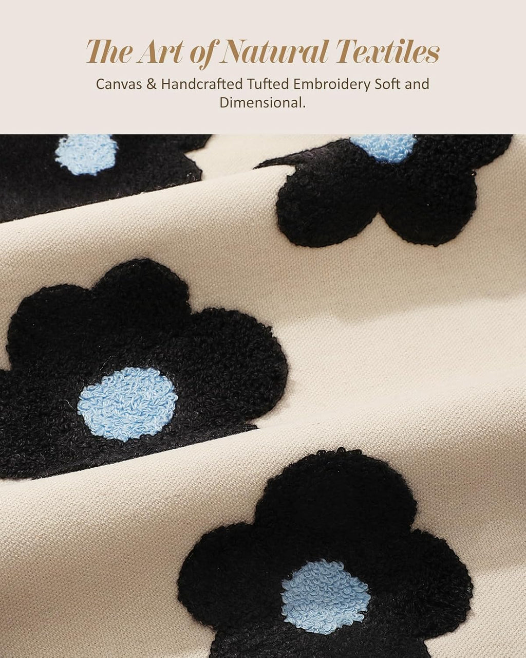Embroidered Throw Pillow Cover 18x18 Inch, Black Flowers
