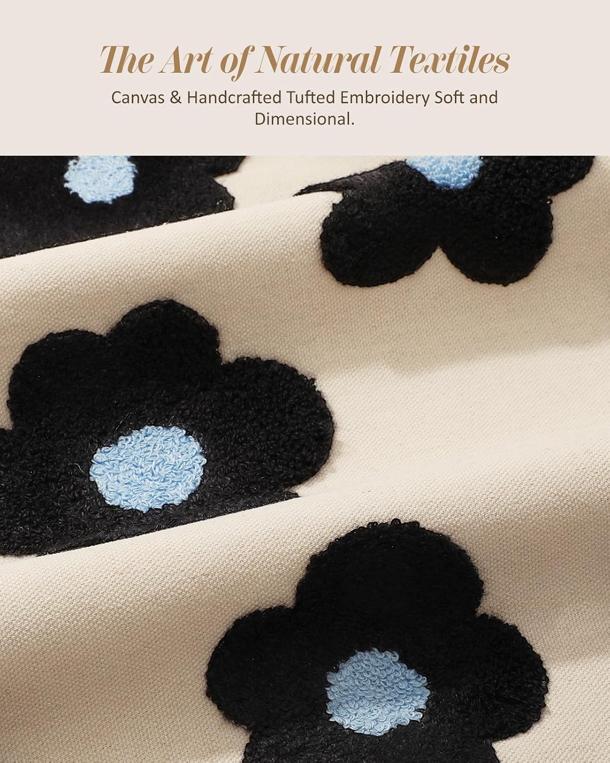 Embroidered Throw Pillow Cover 18x18 Inch, Black Flowers