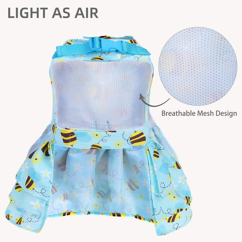 PUPTECK Summer Dog Dress with Bow and Leash Ring, Blue Yellow Bee M