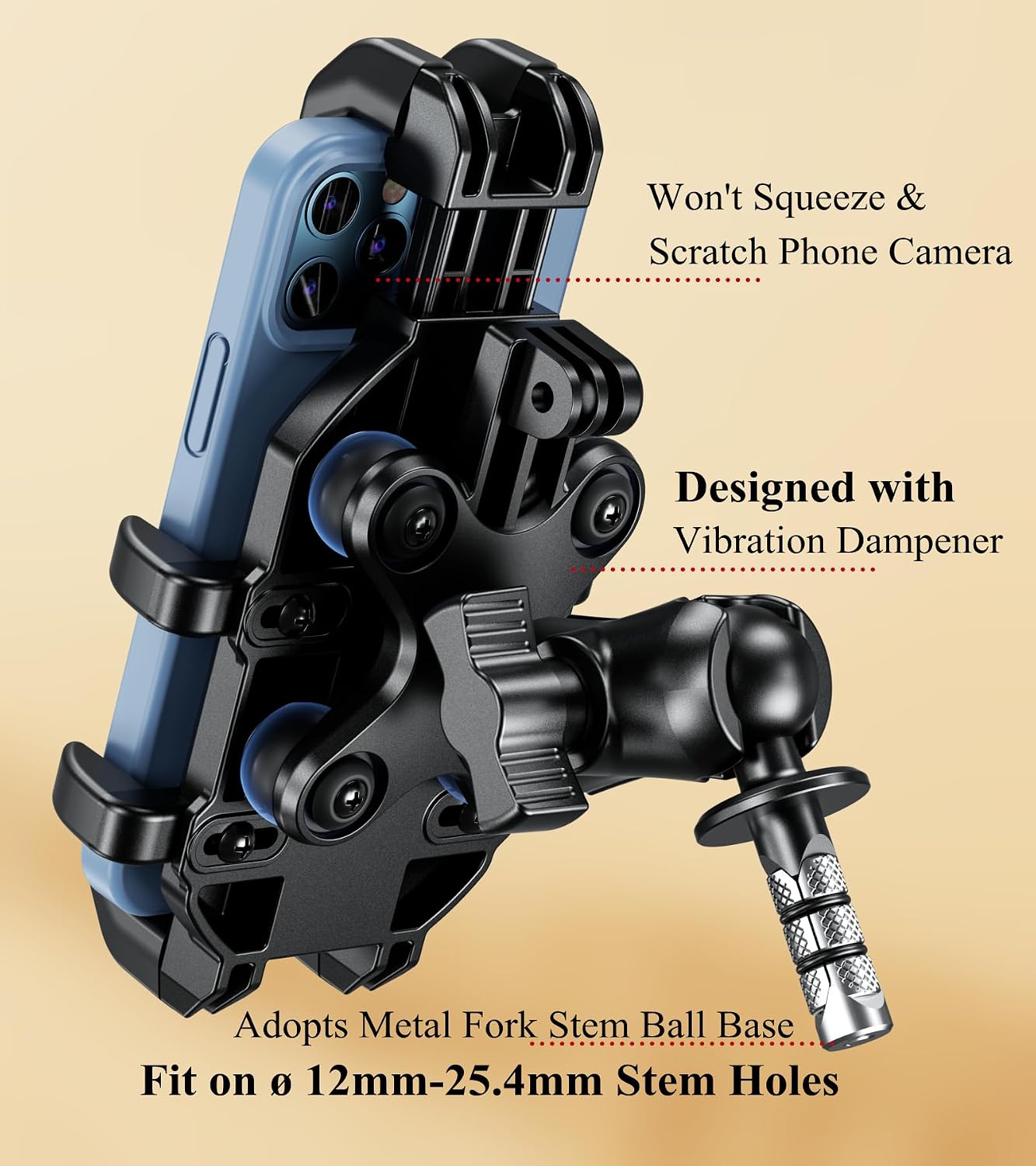 BRCOVAN Motorcycle Fork Stem Phone Mount with Vibration Dampener