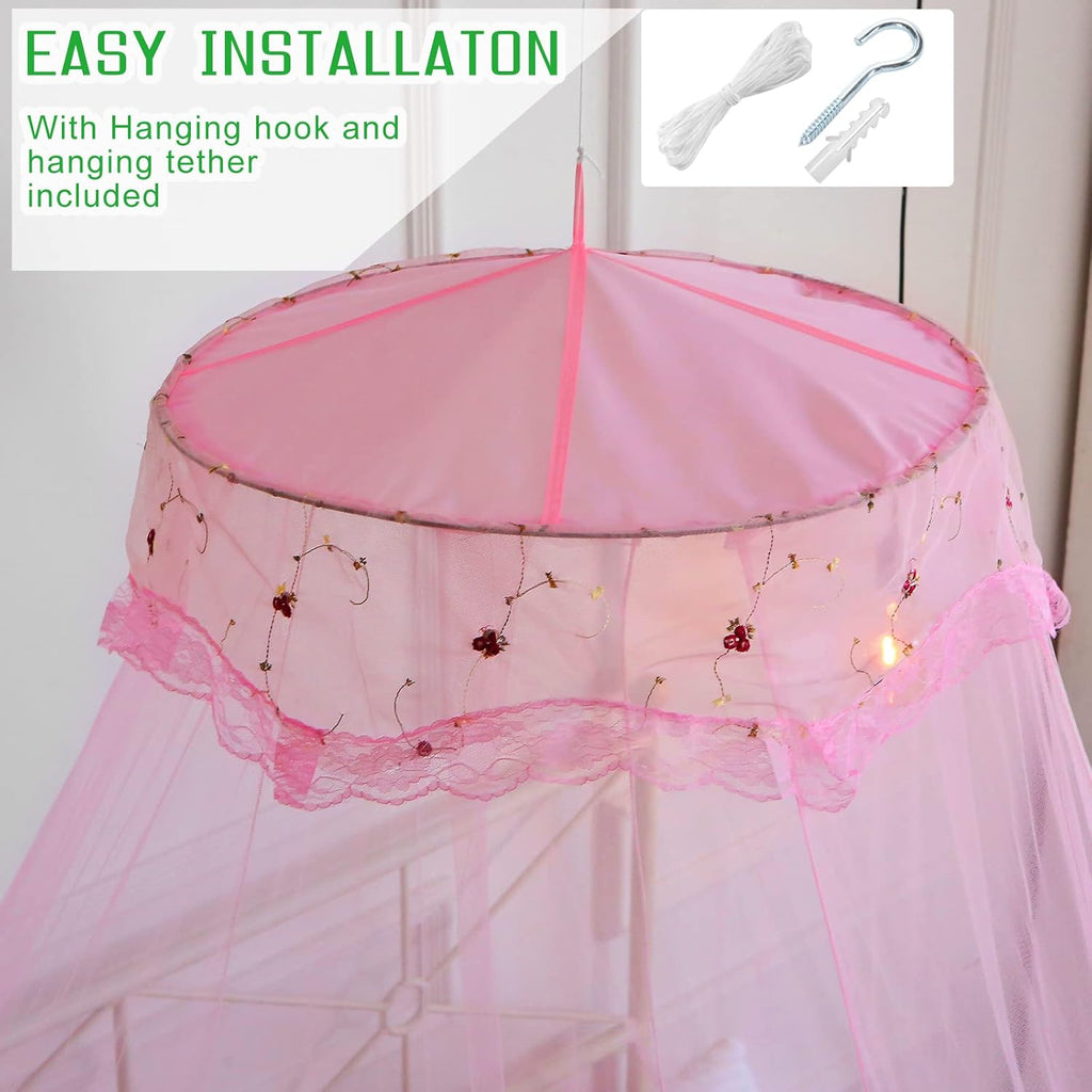 Mosquito Net Bed Canopy for Girls Pink Bed Curtains Tent Twin Queen Size
