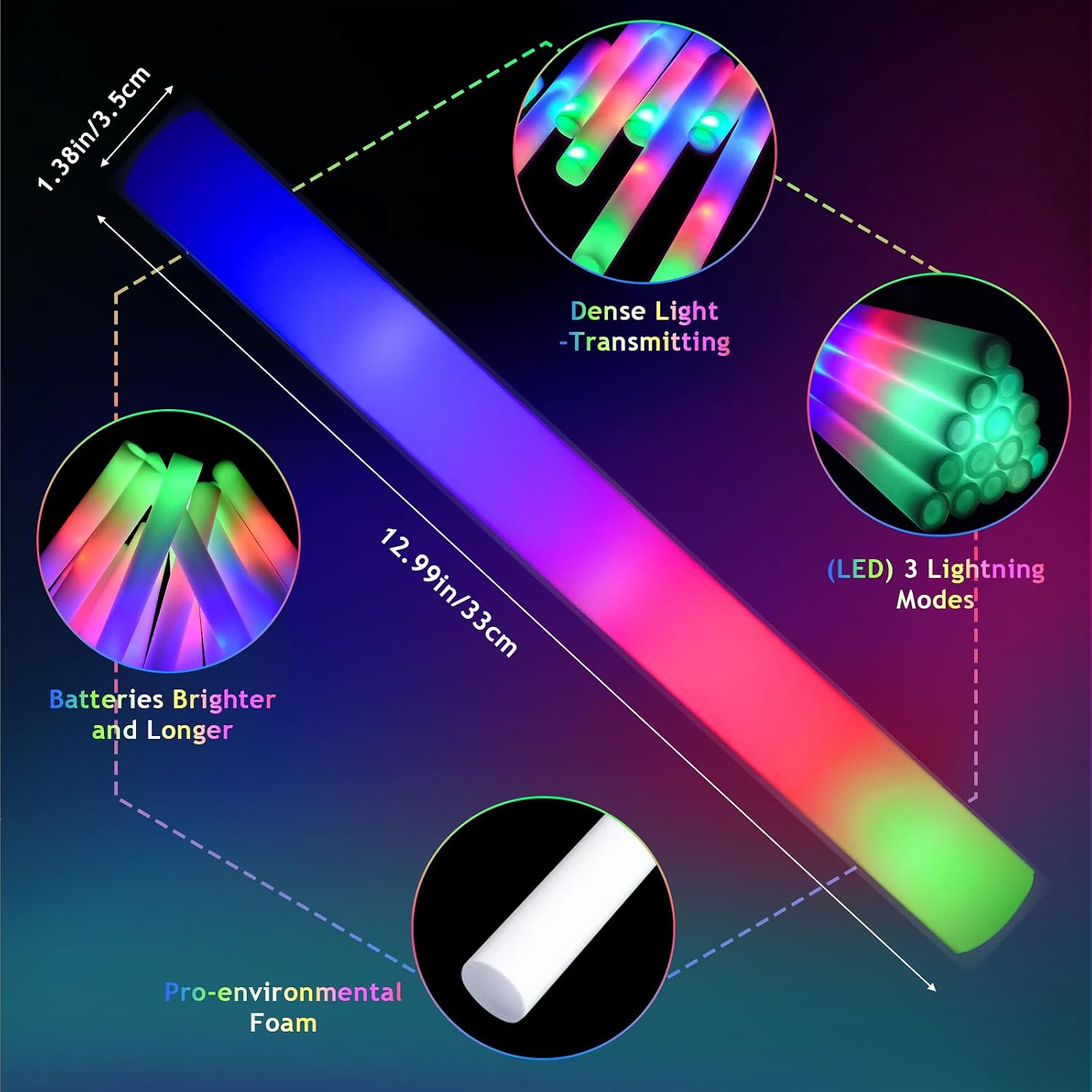 58PCS LED Foam Glow Sticks Bulk, Foam Light up Sticks 3 Modes Flashing Glow in the Dark Light up Party Favors Supplies for Birthday, Wedding, Raves, Concert Foam Glow Sticks