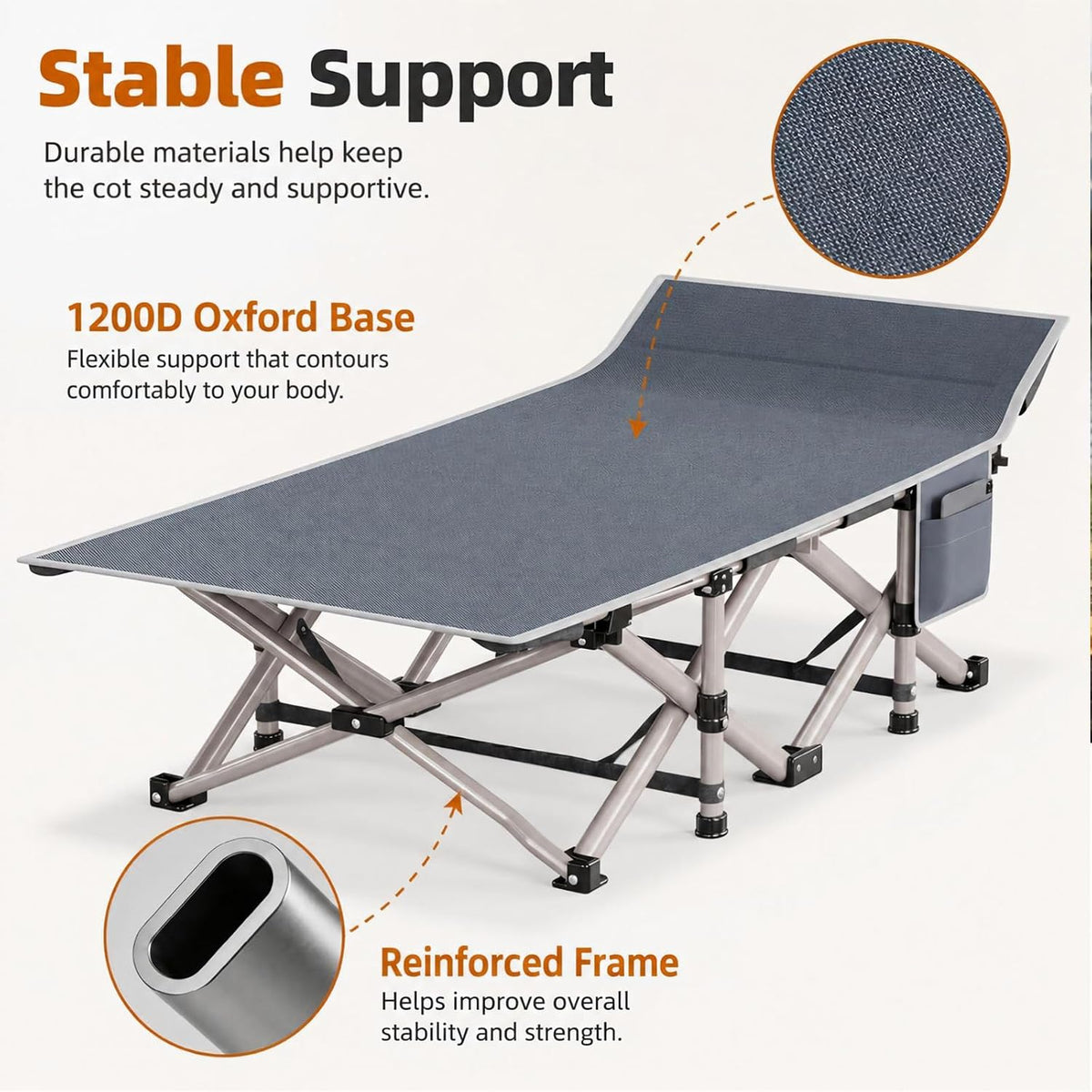 Fenbeli Camping Cot for Adults, 2 Pack Camp Bed with Thicker Cushion, 800LB