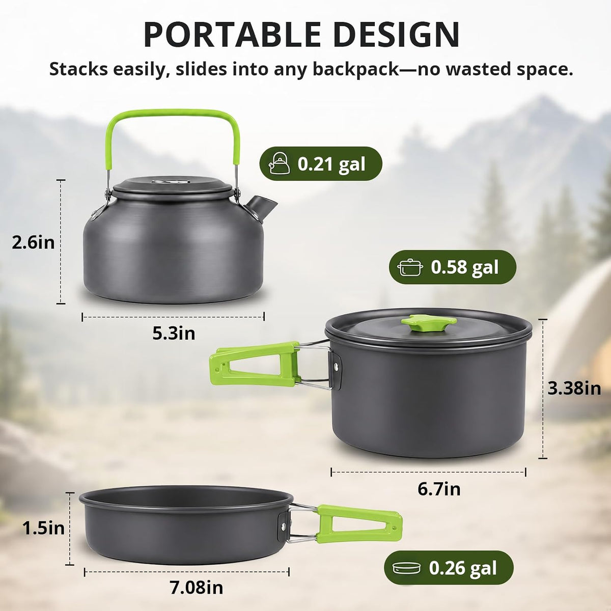 aiGear Camping Cookware with Pot Pan Kettle Cutlery Tableware 1-2 People