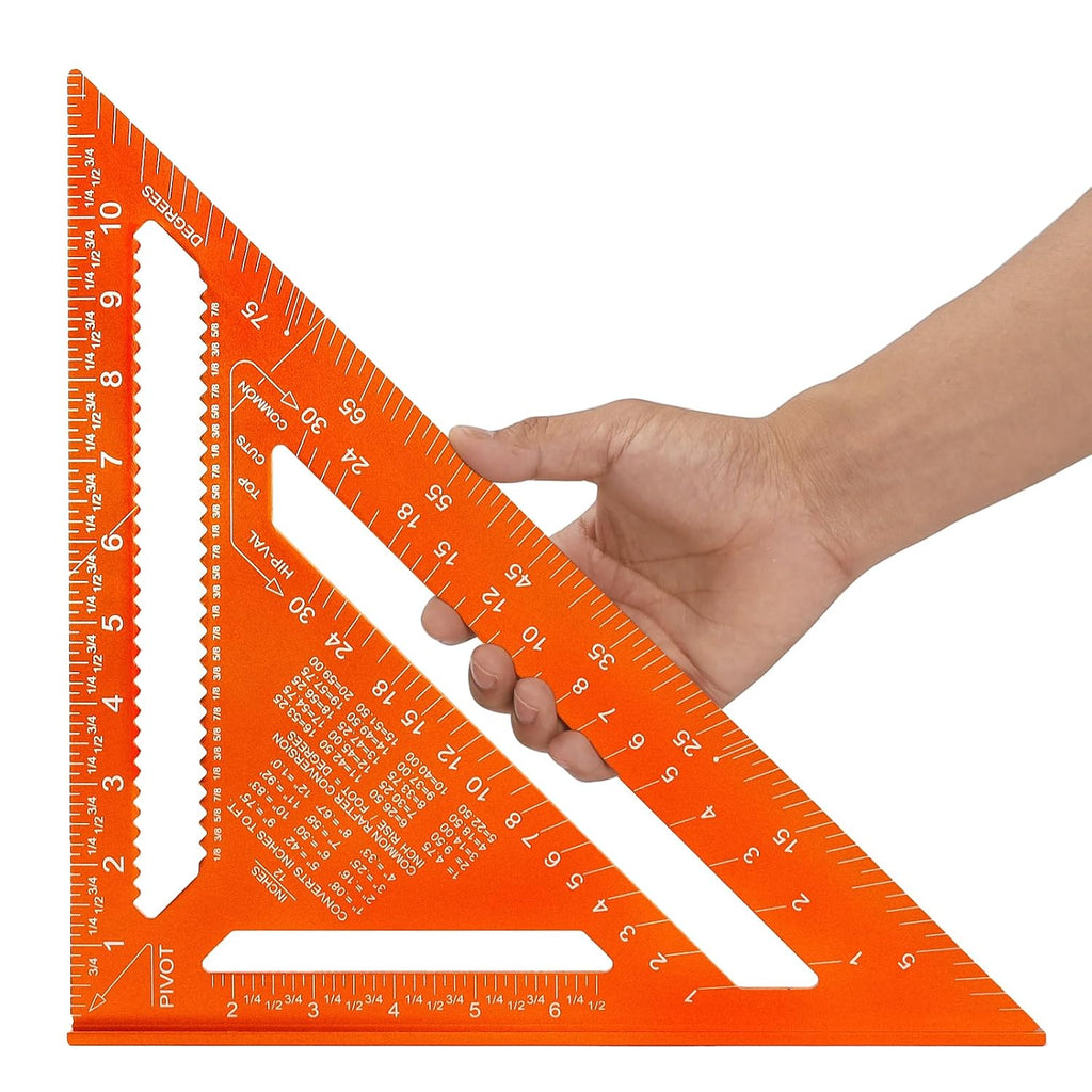 12 Inch Rafter Square, Carpenter Measuring Layout Tool,Aluminum Alloy Triangle Ruler Protractor for Woodworking andCarpentry - Imperial
