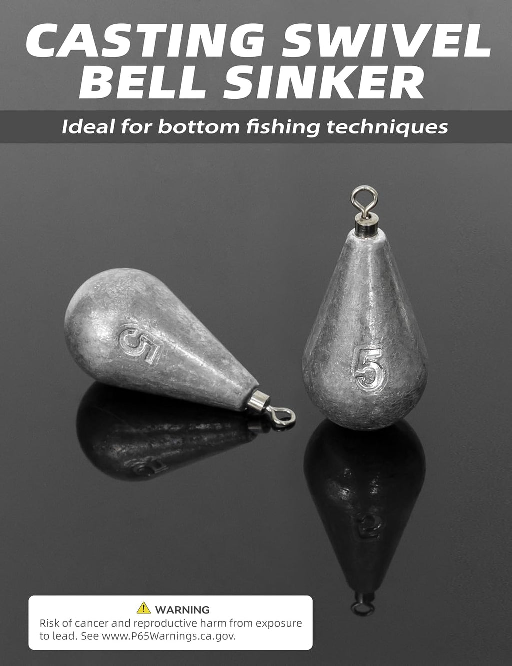 BLUEWING Casting Swivel Bell Sinkers Fishing Weights 1/2oz-8oz Drop Shot Dipsey Lead Saltwater