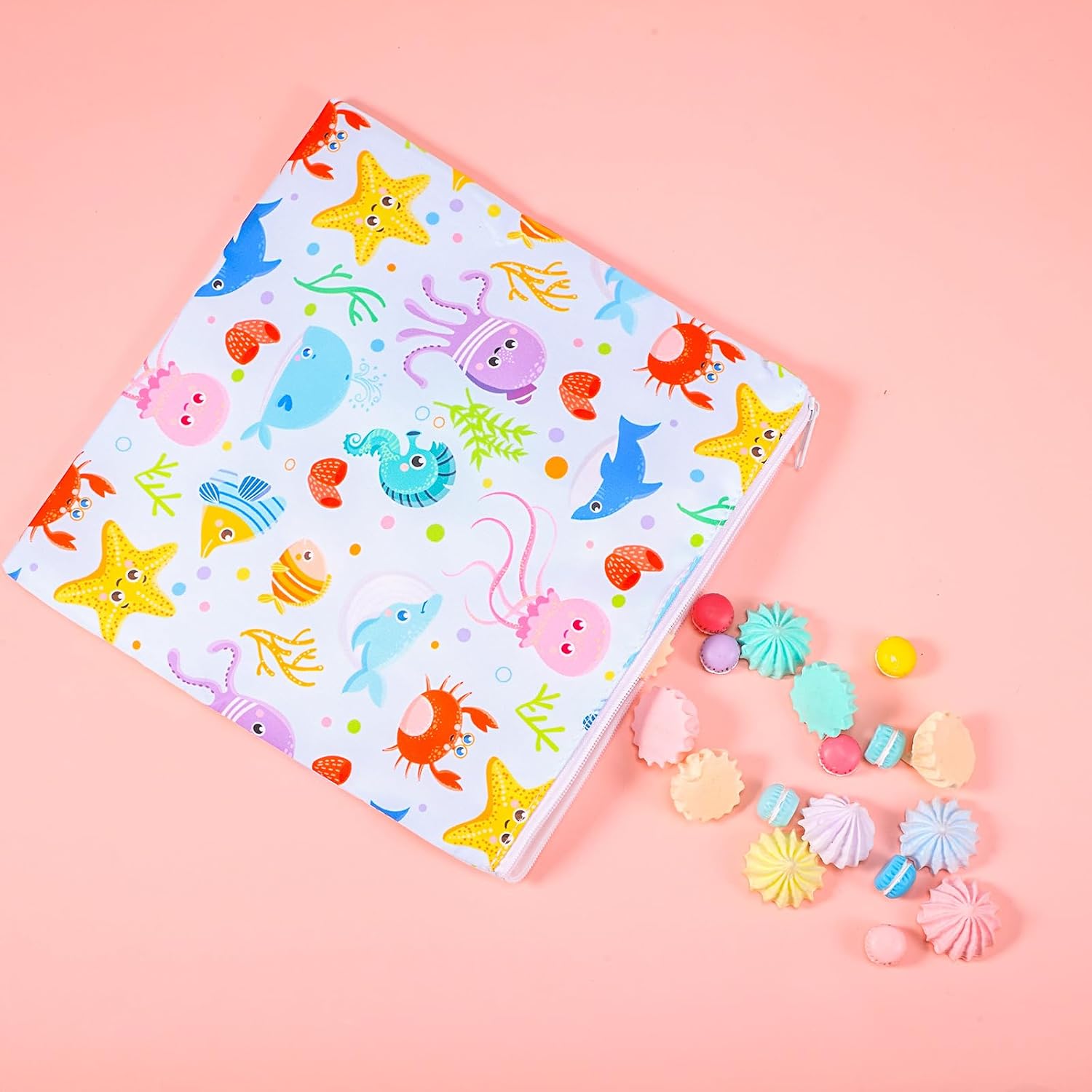 Paterr 4 Pcs Reusable Snack Bags for Kids, Washable Sandwich Bags,Starfish