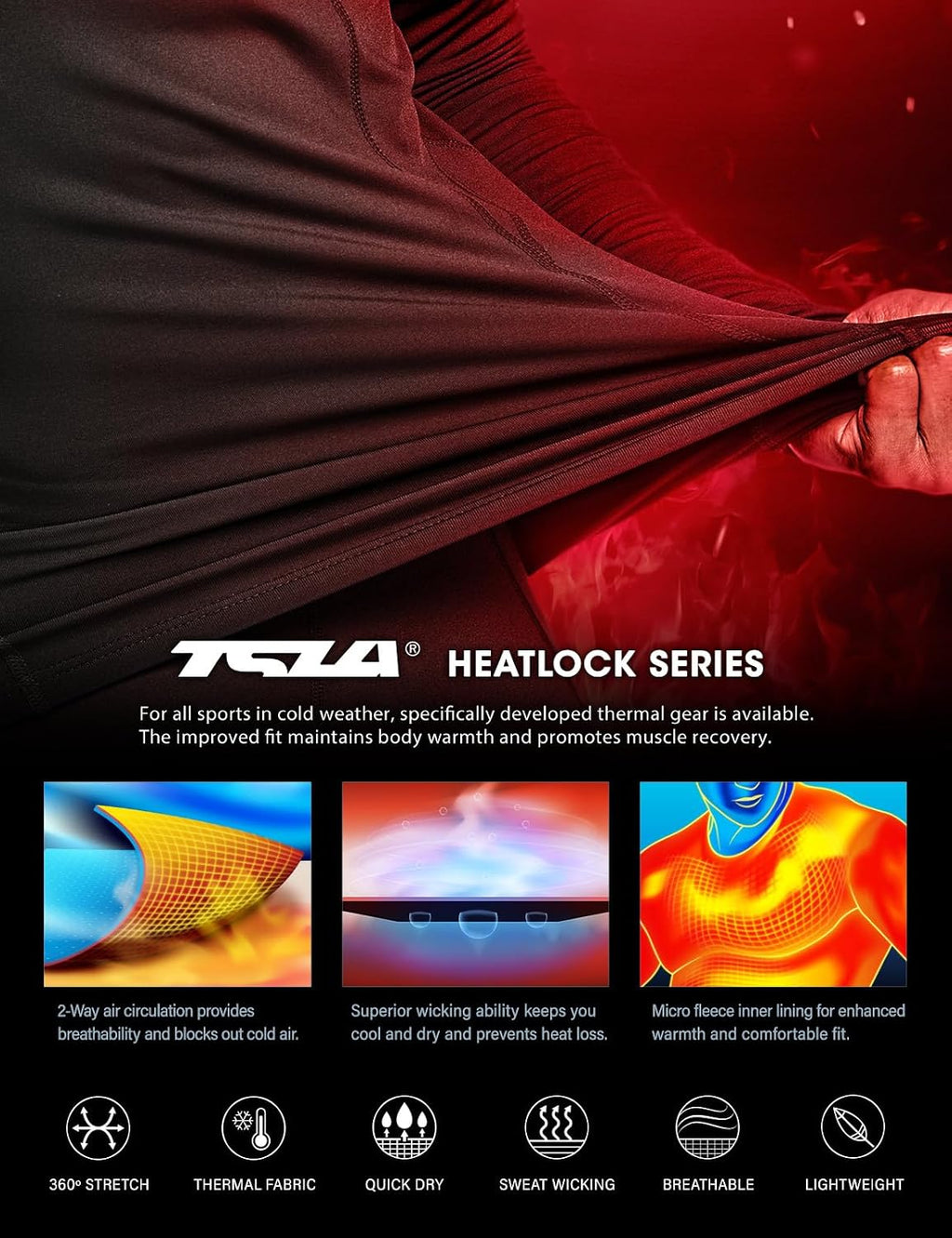 TSLA Men's Thermal Long Sleeve Compression Shirts, Athletic Base Layer Top, Winter Gear Running T-Shirt