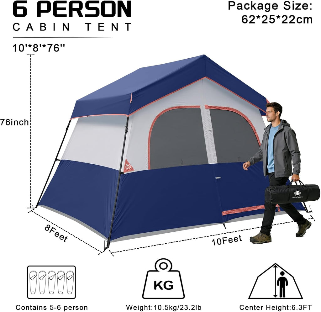 HG 6-8 Person Camping Tent Waterproof Family Cabin Tent for Camping