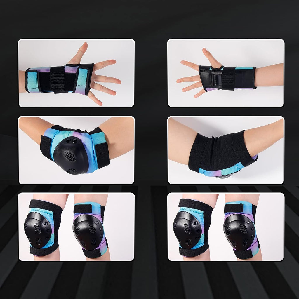 Skateboard Pads for Kids,Elbow Pads and Wrist Guards Protective Gear,Strong Double Straps&Adjustable Easy-Fix Clips for Skateboarding,Rollerblading,Scooters,Bicycle