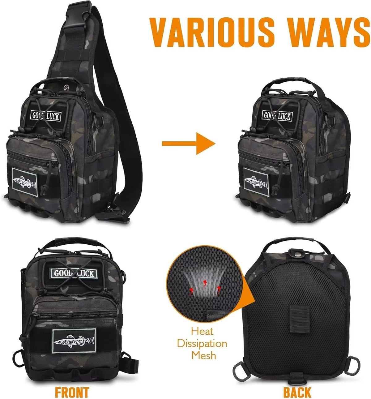 Dovesun Small Fishing Backpack Fly Fishing Sling Pack Backpack Tackle Boxes