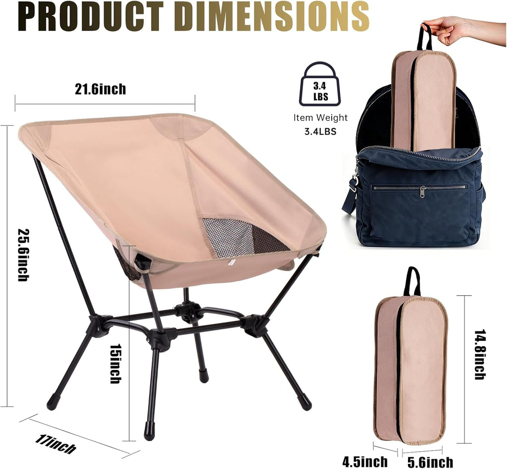 2 Pack Low Back Camping Chair, 2-in-1 Height Adjustable, Heavy Duty