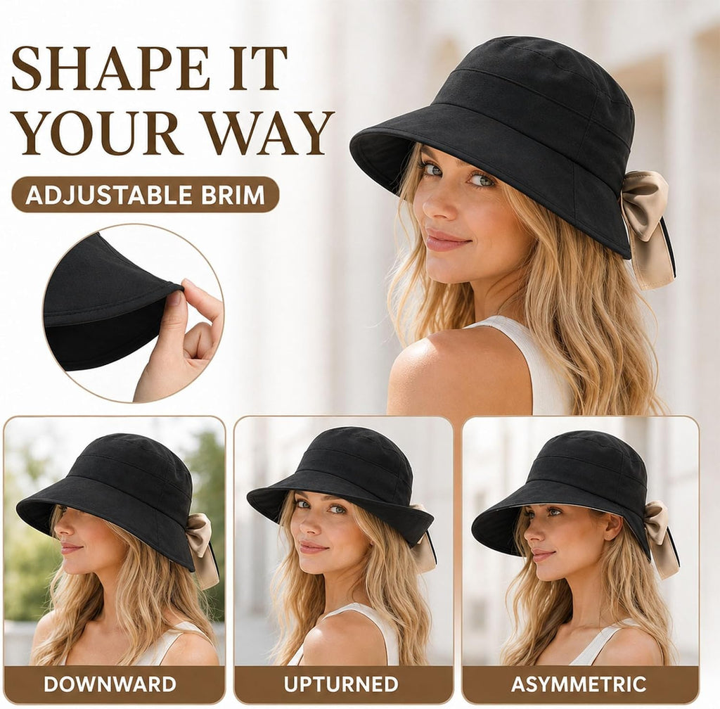 Women's Bowknot Wide Brim Sun Protective Hat