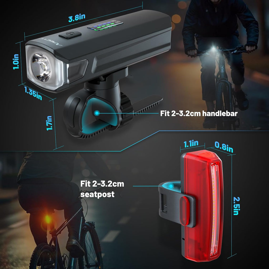 APECYC Bike Lights, Rechargeable Bicycle Light for Night Riding, Bike Front Headlight and Back Taillight with 4+5 Light Modes, Waterproof Bike Light Set for Mountain Road & Commuter Cycling