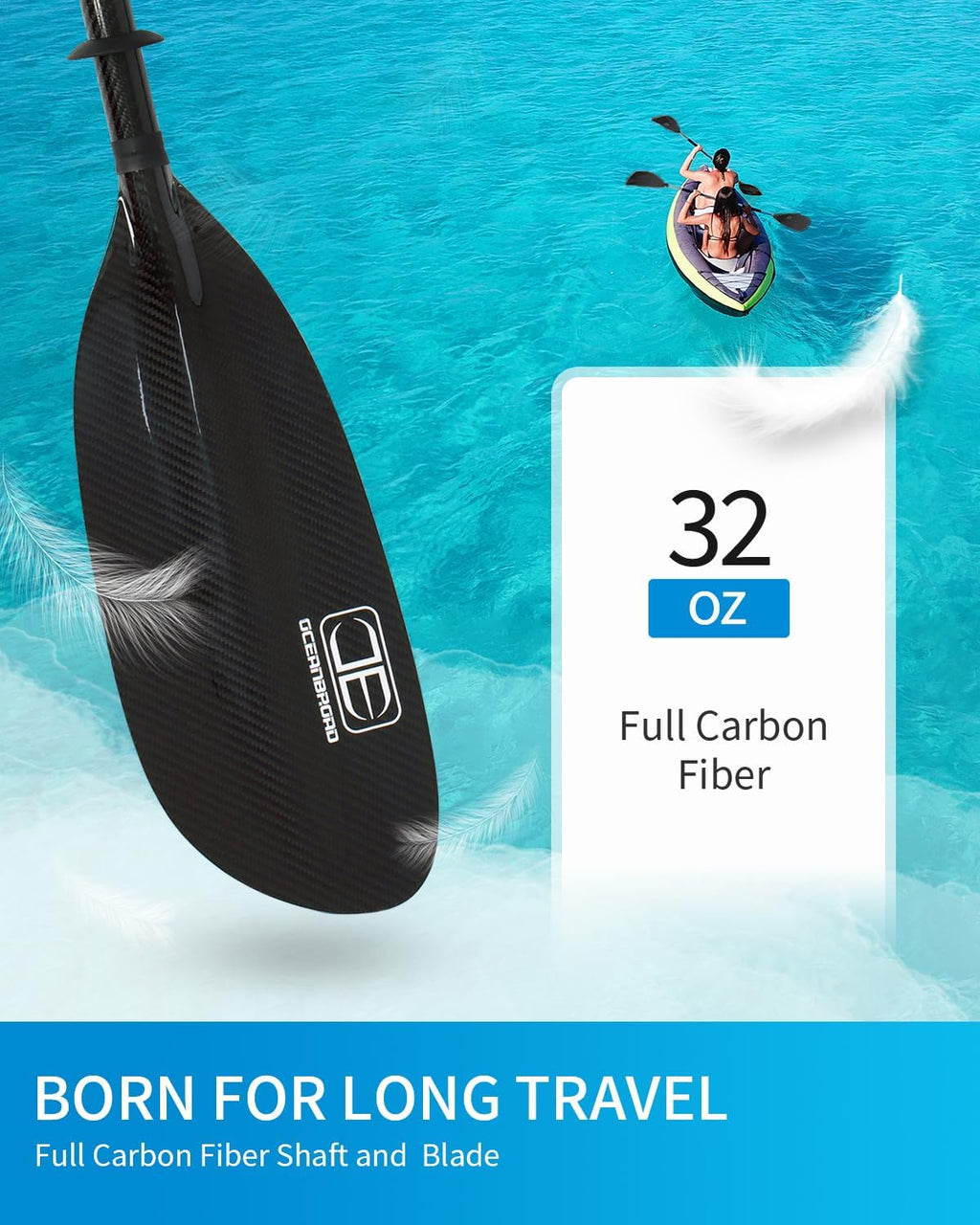 OCEANBROAD Full Carbon Fiber Adjustable Kayak Paddle, 2-Piece