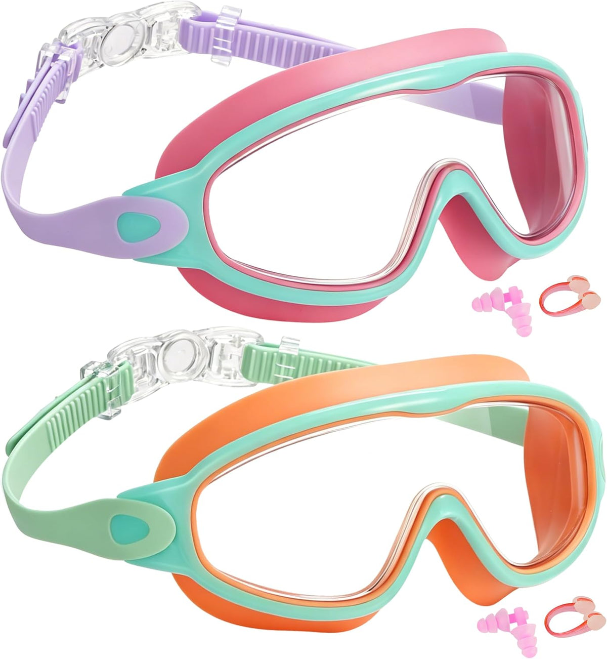 kids Swim Goggles 2 Pack Anti-UV Anti-Fog Wide View Swimming Goggles for Kids 3-14