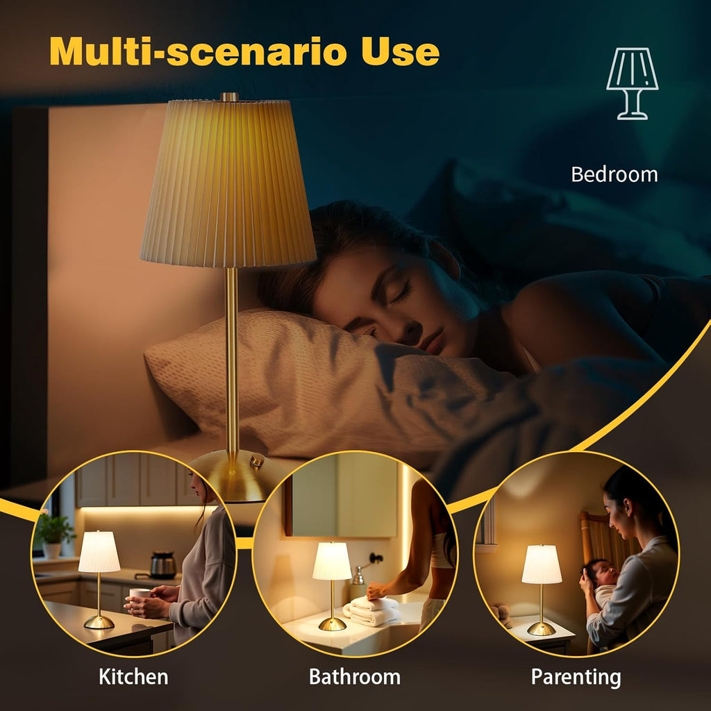 Rechargeable Cordless Table Lamp, 3-Color Dimmable Touch Light, Beige Shade