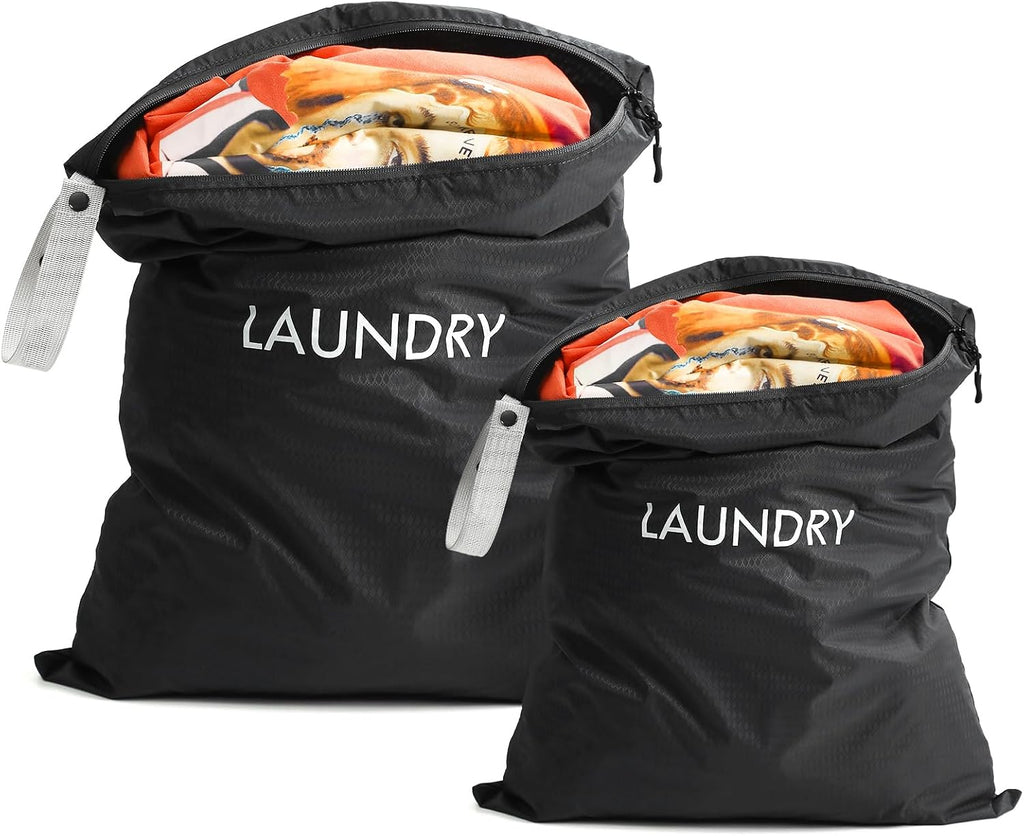 WiseBoy 2-Pack Travel Laundry Bags, Washable Wet Dry Bags for Gym, Black