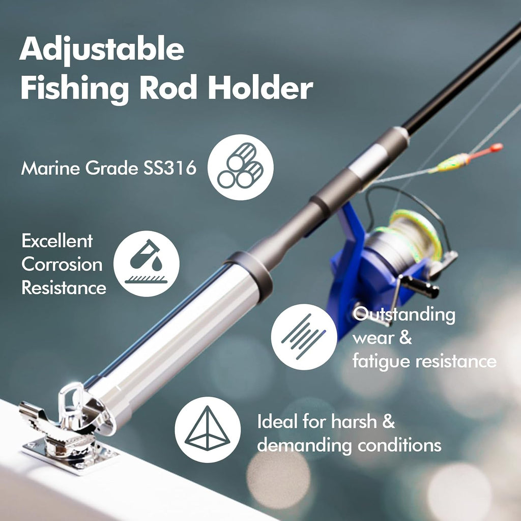 Rod Holders for Fishing Boat，2 Pack 316 Stainless Steel 360 Degree Adjustable Deck Flush Mount Fishing Rod Pole Holder for Marine Boat Yacht
