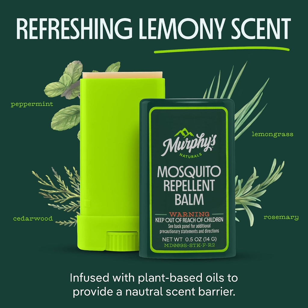 Murphy's Naturals Mosquito Repellent Balm, Plant-Based, 0.5 oz (Pack of 3) | Formulated with cedarwood, lemongrass & rosemary oils; DEET-free*, repels mosquitoes up to 2 hrs & ticks 1 hr; travel-size