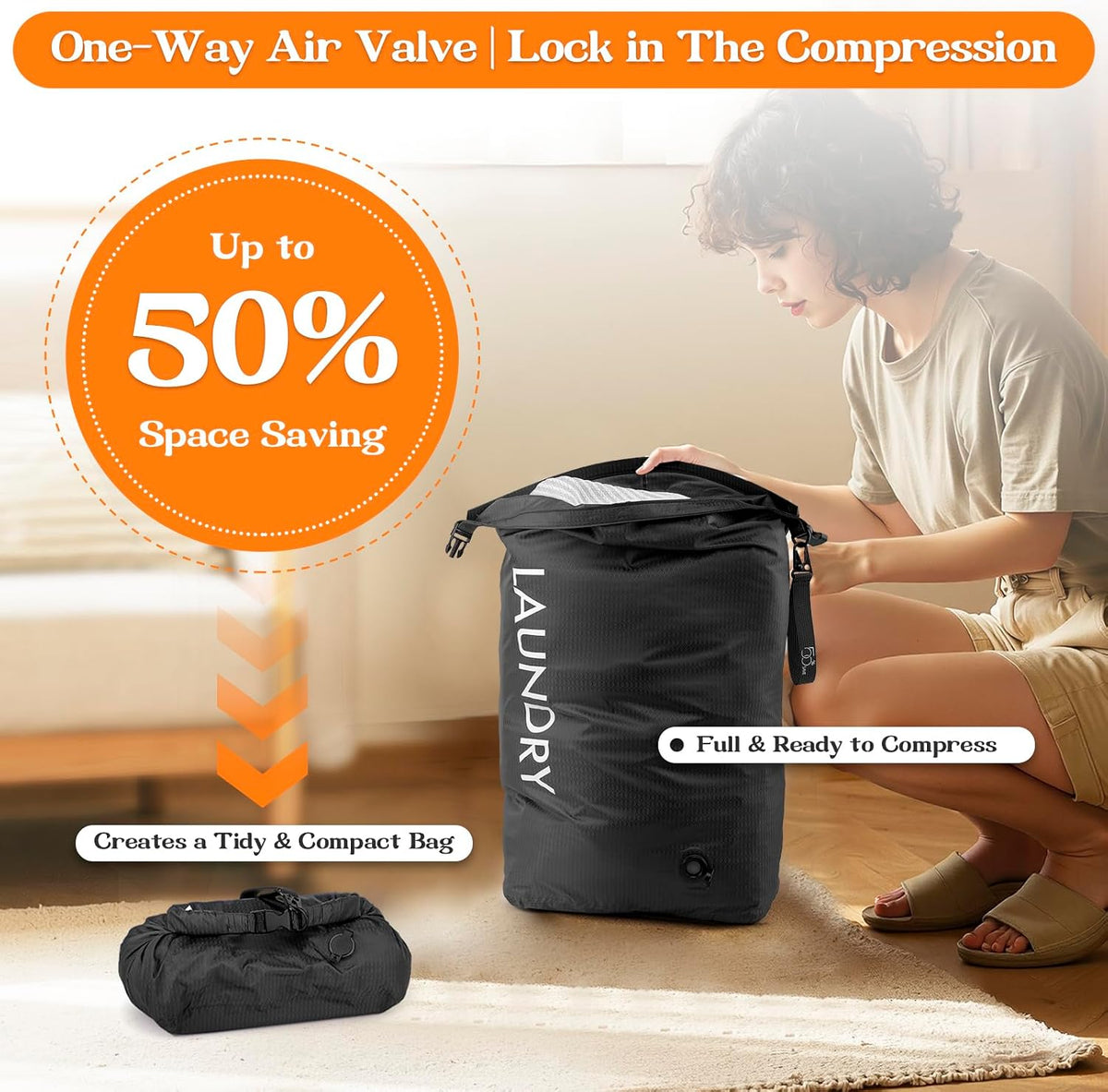 Compression Laundry Bag for Travel, Dirty Clothes Travel Laundry Bag