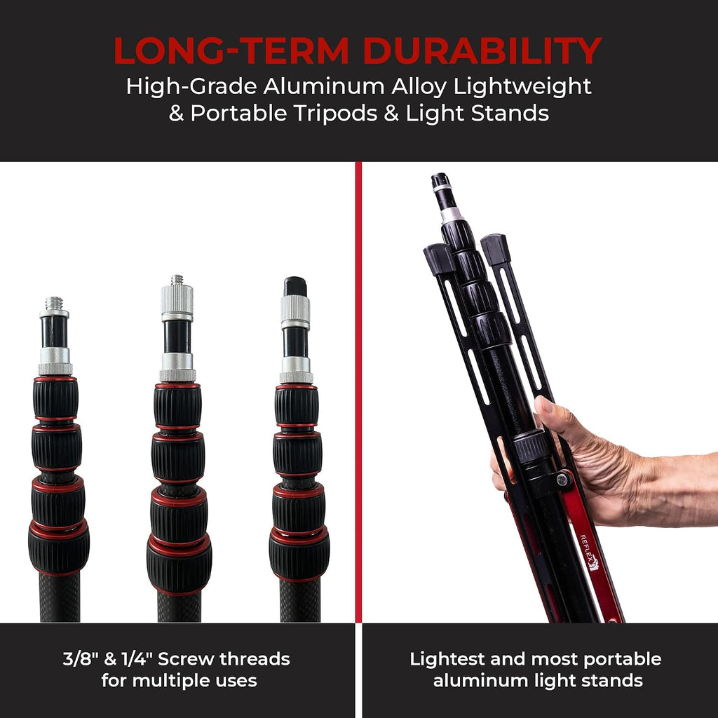REFLEX CAMERA Aluminum Travel Light Stand 7ft 3" - 88" - Lightweight, Compact & Portable 3/8" 1/4" Screw, Photography & Lighting Light Stand for Photography, Flashguns, Softboxes & Background Lighting