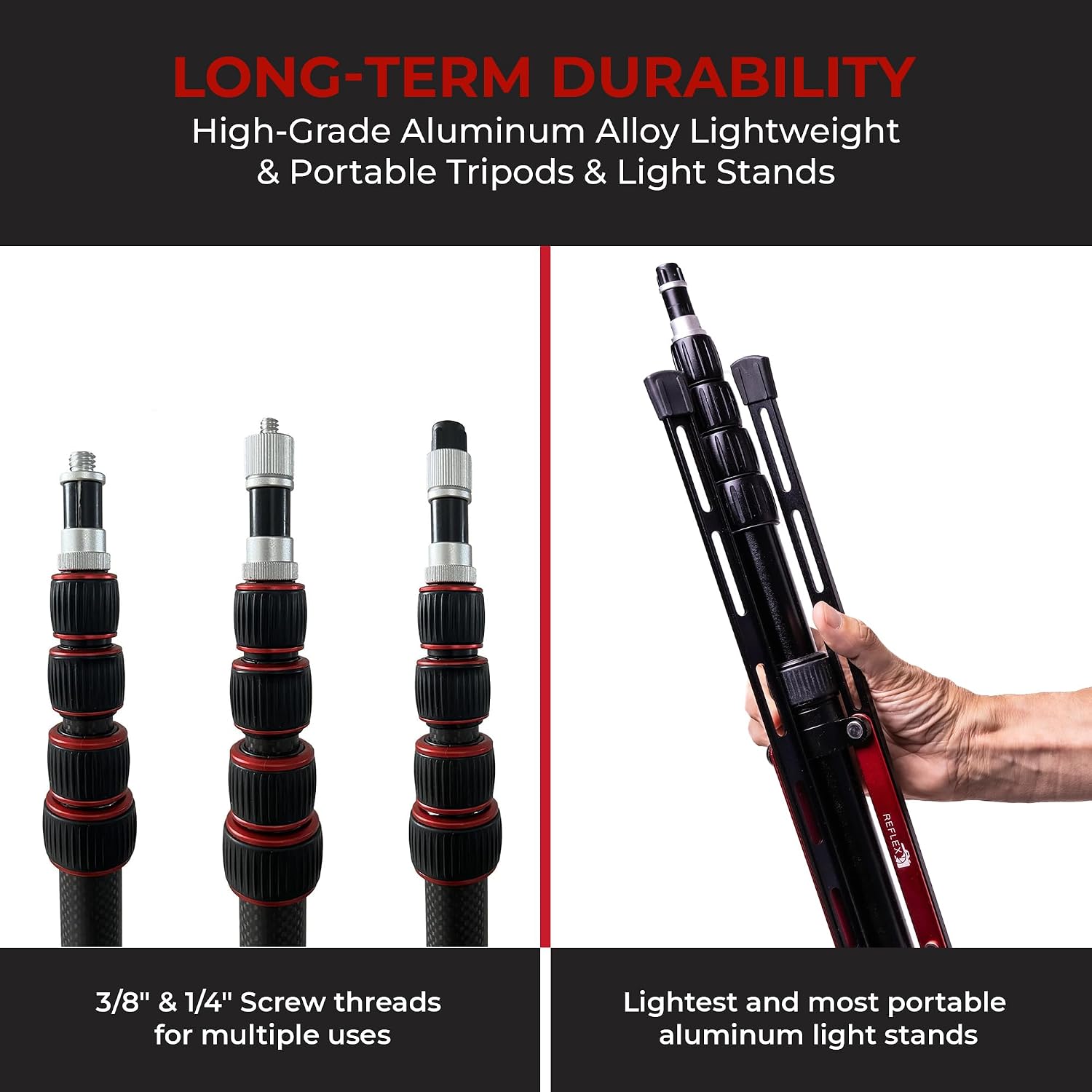 REFLEX CAMERA Aluminum Travel Light Stand 7ft 3" - 88" - Lightweight, Compact & Portable 3/8" 1/4" Screw, Photography & Lighting Light Stand for Photography, Flashguns, Softboxes & Background Lighting