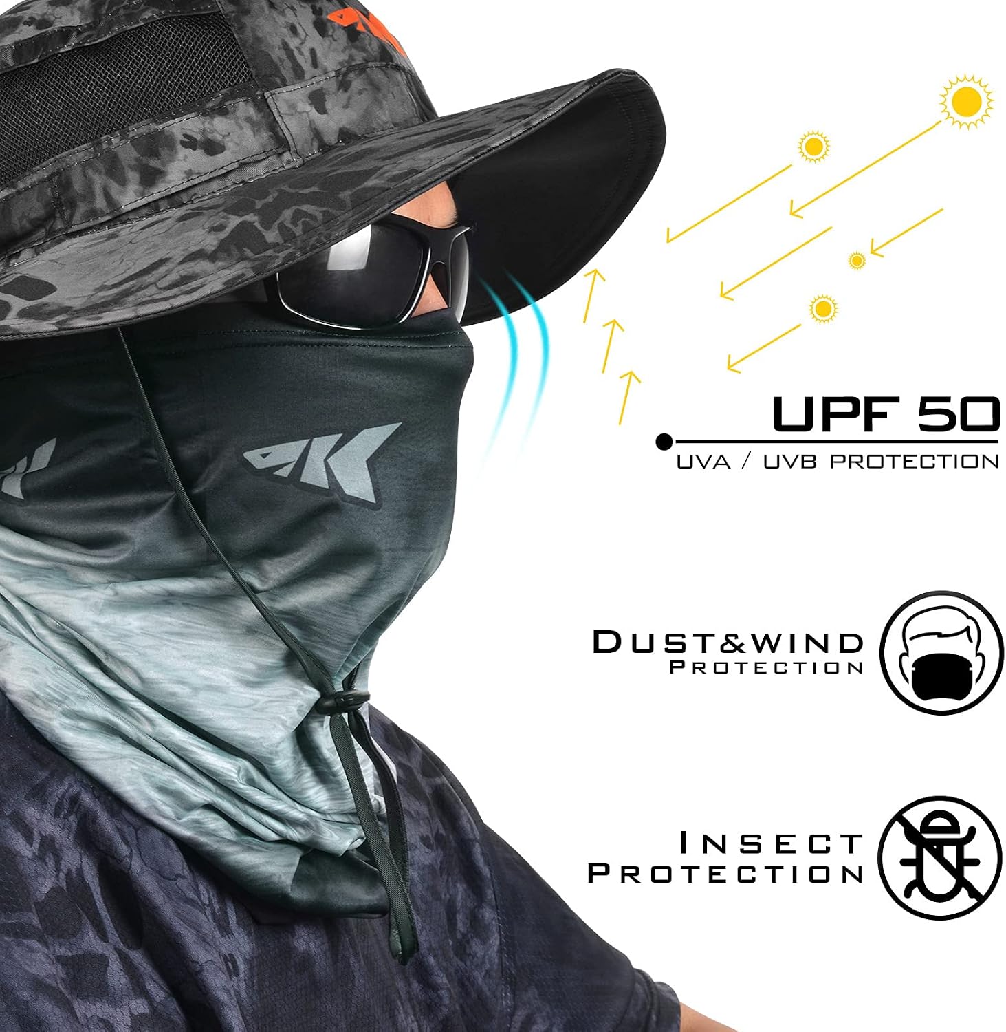 KastKing Sol Armis UPF50+ Neck Gaiter, Hydrocool Fishing Mask, Men & Women