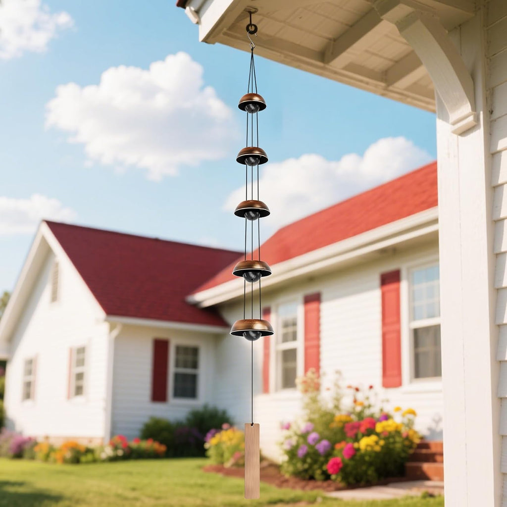 Copper Wind Chimes for Outside Clearance, 36'' Temple Windchimes Outdoors w/5 Bells, Memorial Wind Chime Gifts for Mom Grandma Mother Women, Feng Shui Wind Bell for Home Garden Zen Decor