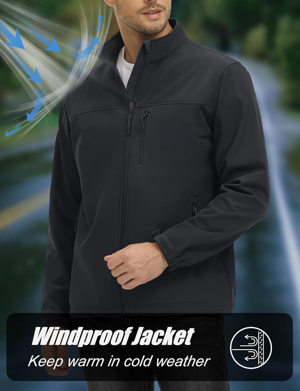 MAGCOMSEN Mens Lightweight Softshell Jacket Fleece Tactical Waterproof Coat