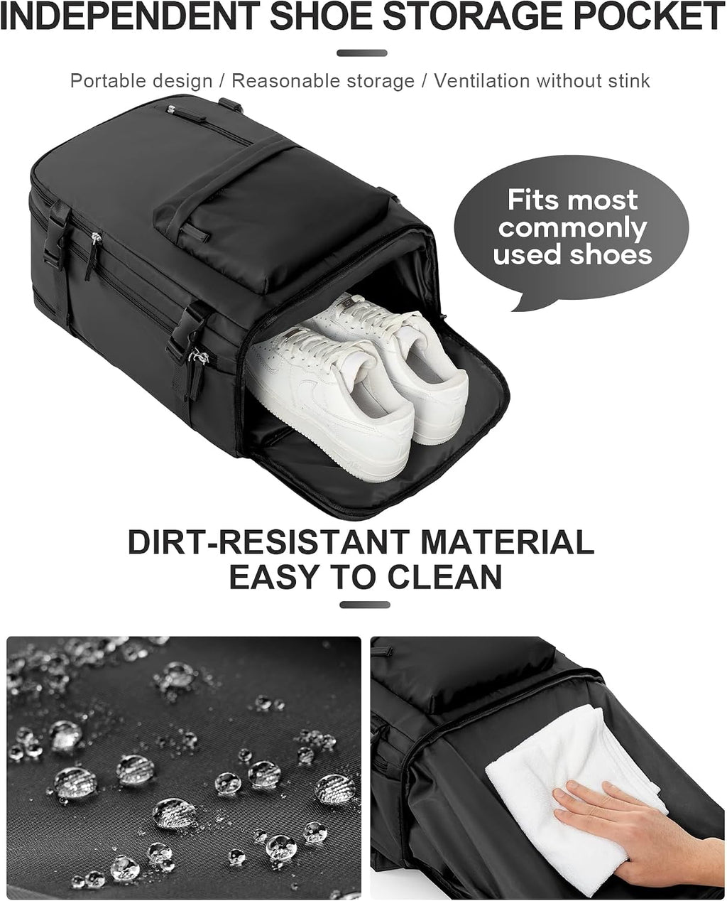 WONHOX Travel Backpack Women,Carry On Backpack Flight Approved 18x14x8 inches Bag Spirit Airlines Personal ltem,College Sports Hiking Rucksack Waterproof Casual Daypack Laptop Blackpack Men,Black