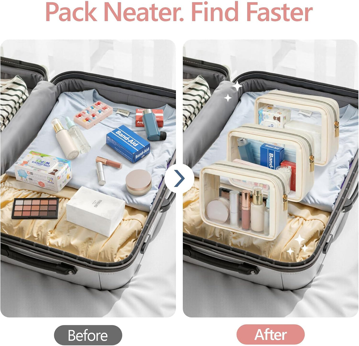 PACKISM Clear Makeup Bag Foldable - TSA Approved Toiletry Bag for Travel