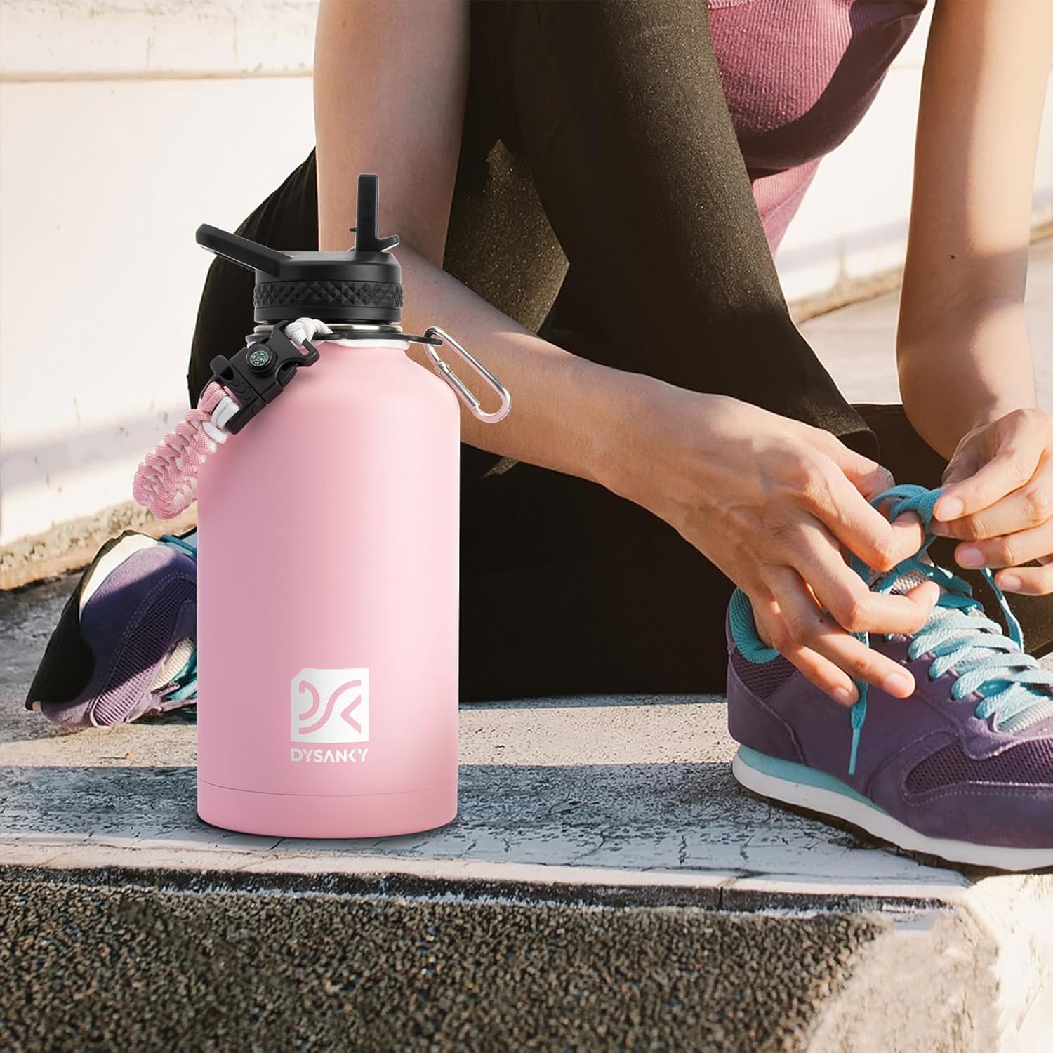 DYSANKY Insulated Water Bottle w/Straw Lid & Portable Carrier Bag, 64oz