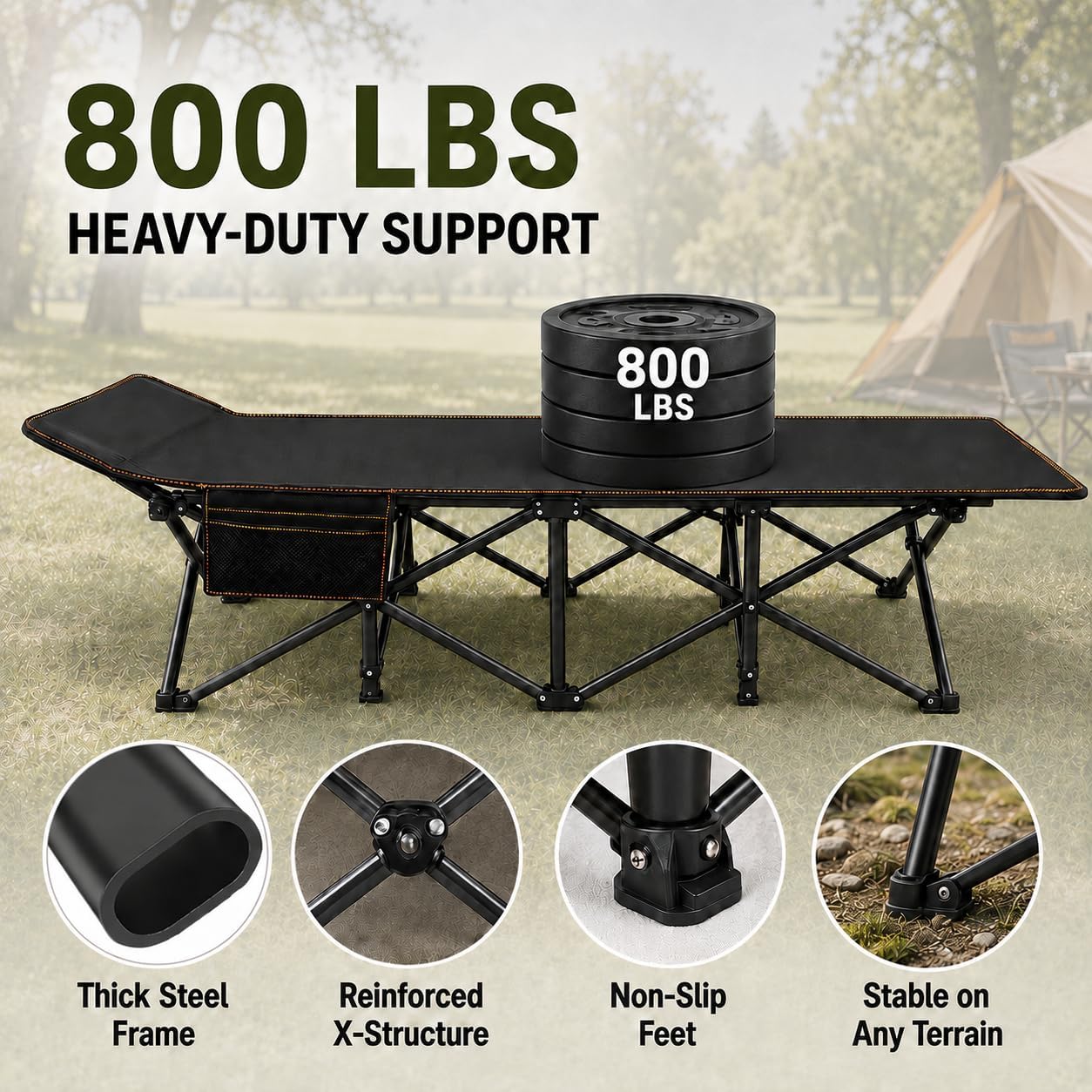 ABORON 2PK Camping Cots for Adult, 28" Extra Wide Outdoor Sleeping Bed Cot