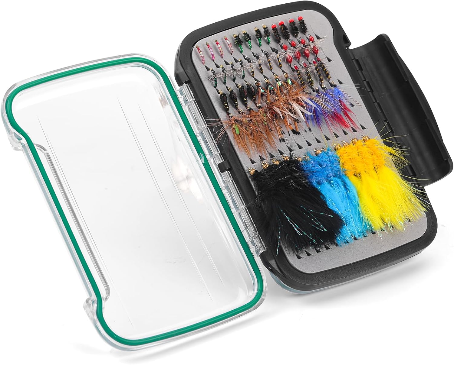 Hand-Tied Fly Fishing Flies Kit, Dry Wet Flies Nymphs Streamers Assortment for Trout & Bass with Waterproof Fly Box