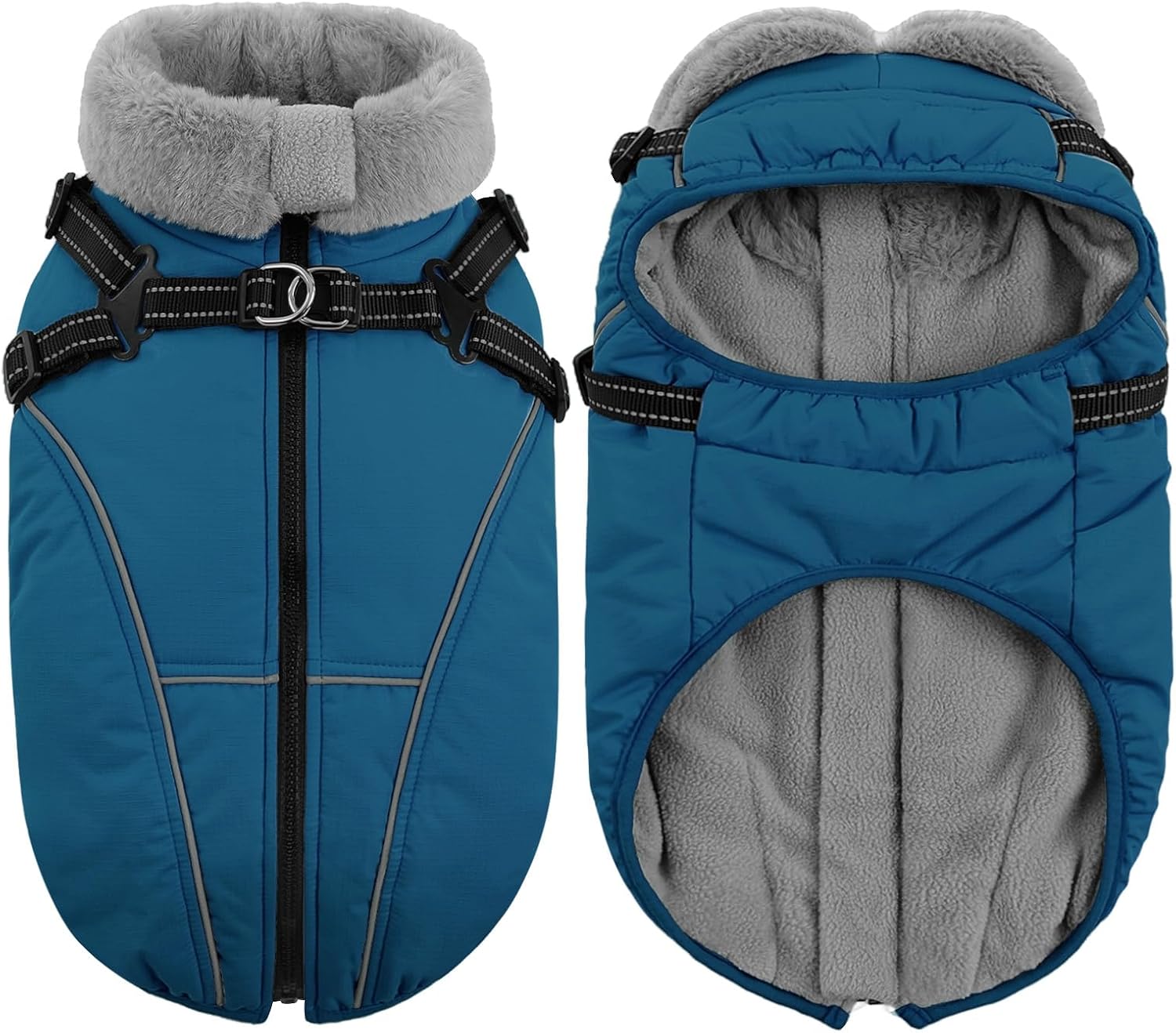 Queenmore Small Dog Coat, Dog Coat for Small Dogs with Harness Built in