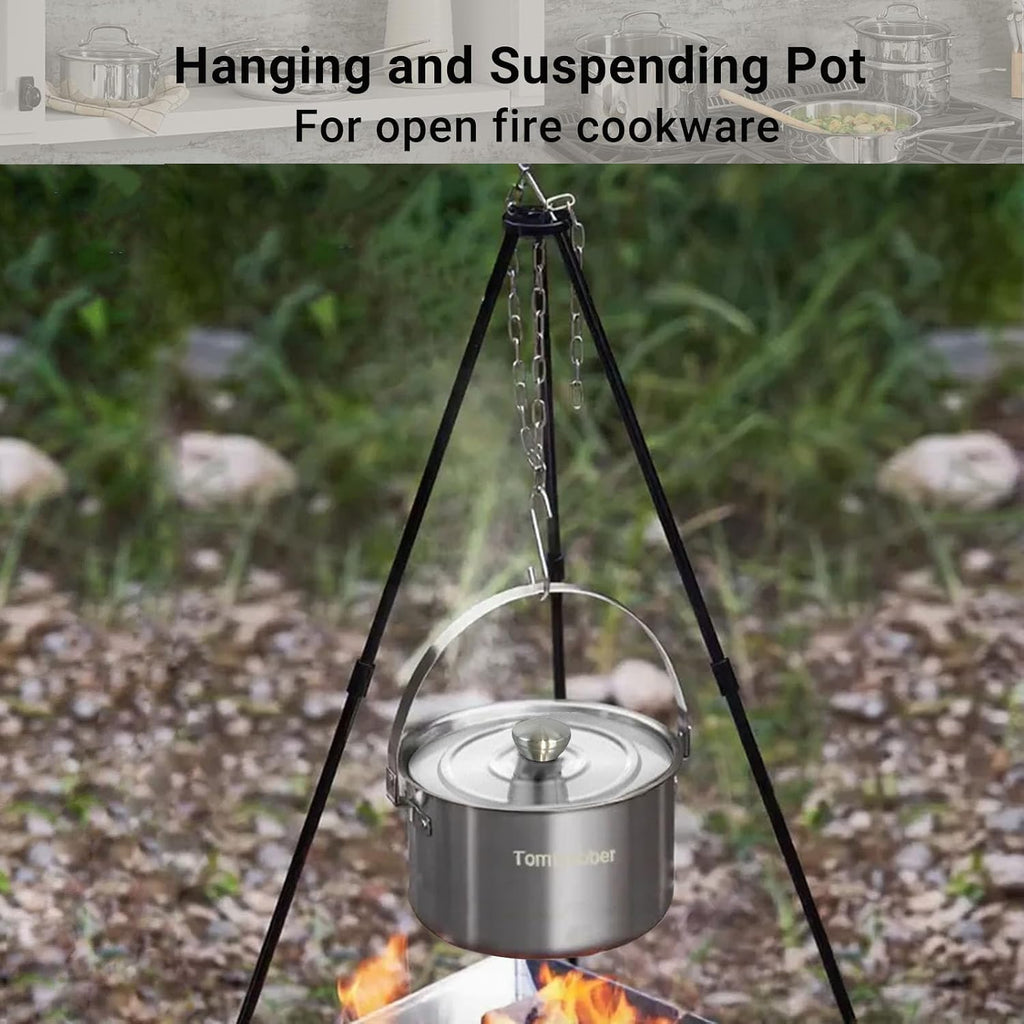 Camping Cookware Set 304 Stainless Steel Cooking Pots Pan Set with Travel Tote Bag for Camping Outdoor Kitchen Cooking Picnic for 4-6