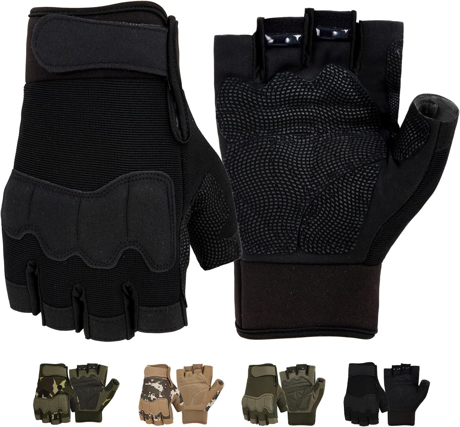 FIORETTO Fingerless Gloves for Men, Breathable Grip Palm Gloves for Motorcycle Riding, Driving, Cycling, Exercise, Workout, Climbing, Hiking and Outdoor Activities M210603