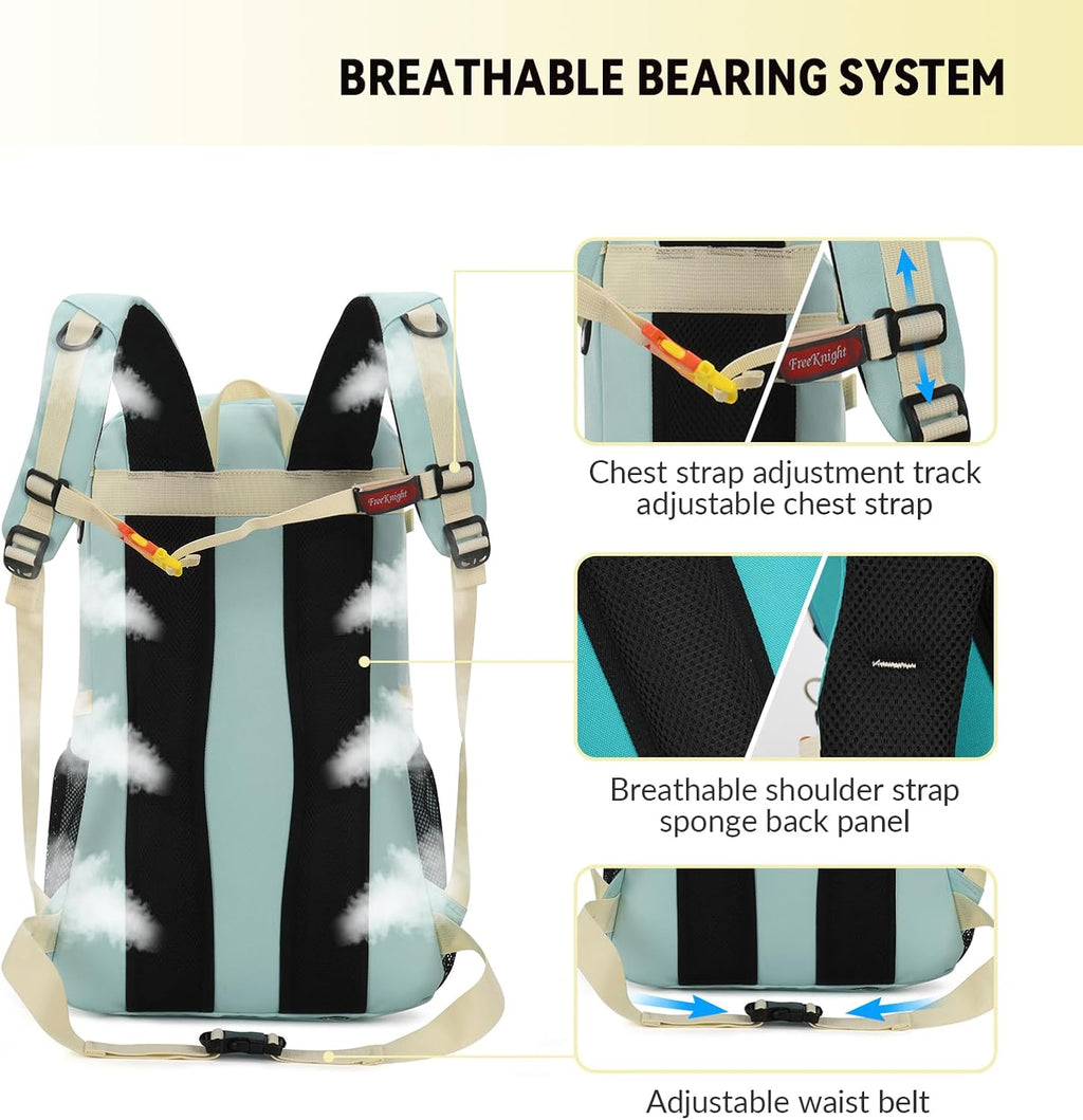 Bseash 40L Waterproof Hiking Backpack with Rain Cover, Outdoor Sport Travel Bag Daypack for Camping Climbing Skiing Cycling (Milk Green)