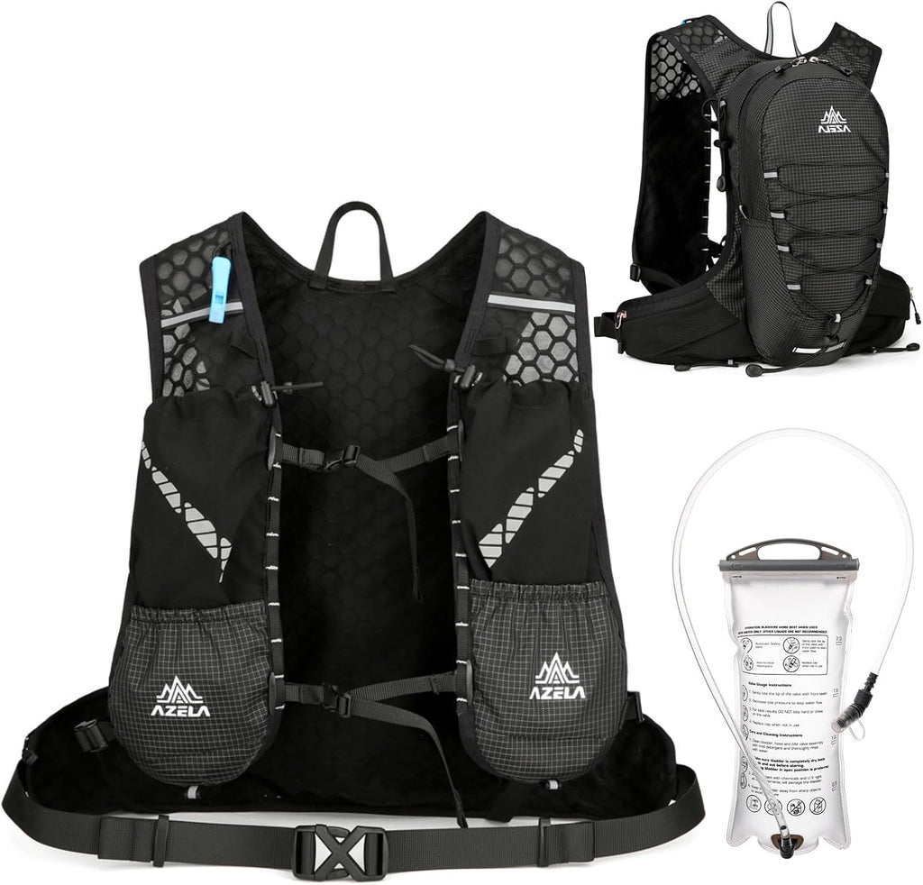 Azarxis Hydration Backpack 5L Running Vest Lightweight Breathable Water Daypack for Women Men Trail Race Marathon Jogging Hiking Climbing Camping Biking (Black - Only Backpack)