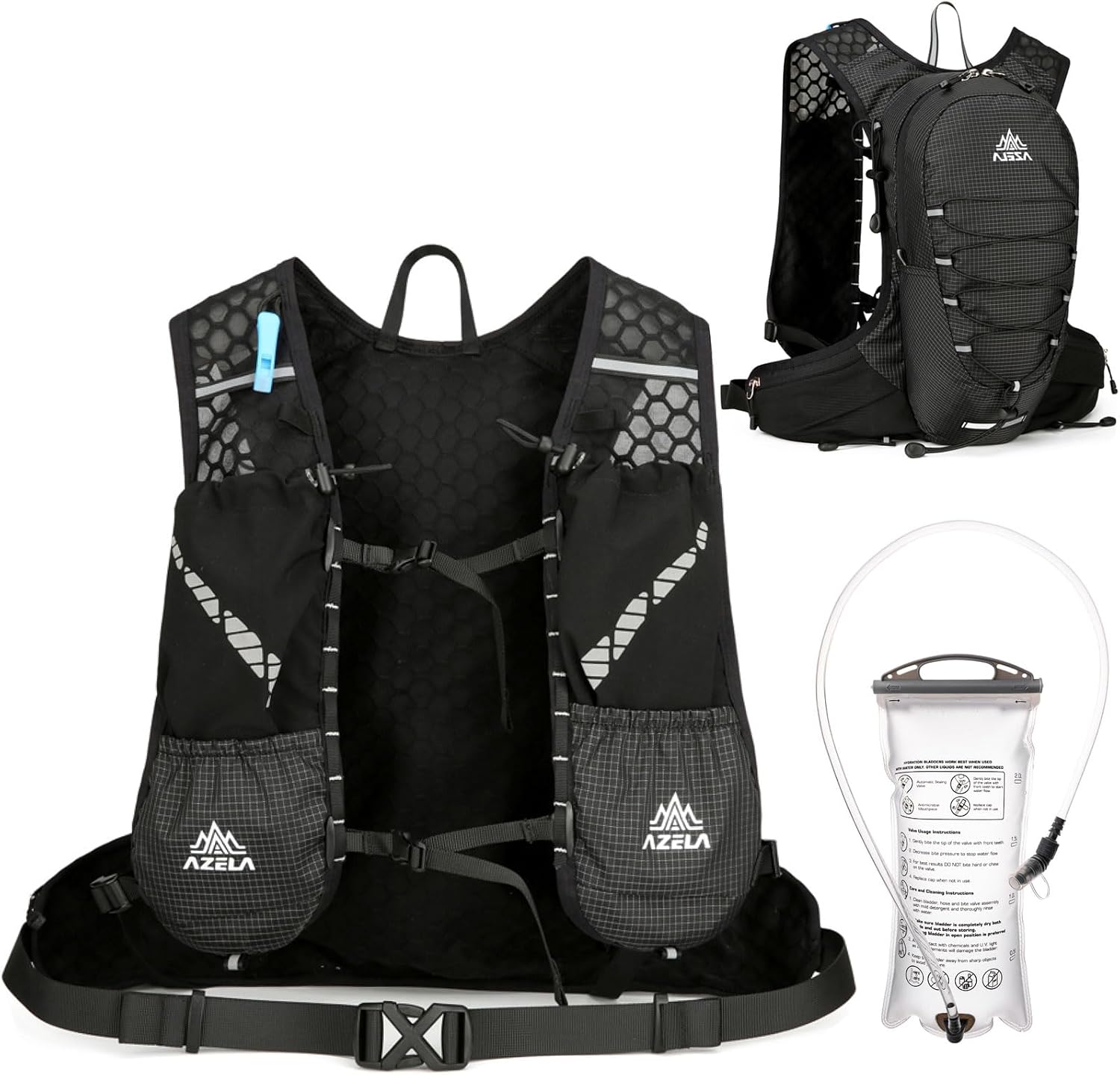 Azarxis Hydration Backpack 5L Running Vest Lightweight Breathable Water Daypack for Women Men Trail Race Marathon Jogging Hiking Climbing Camping Biking (Black - Only Backpack)