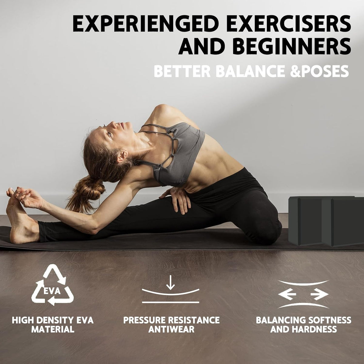 Yoga Block - Supportive Latex-Free Eva Foam - Soft Non-Slip Surface with Beveled Edges for Yoga, Pilates, Meditation - Yoga Accessories for Stability, Balance, Deepen Stretches