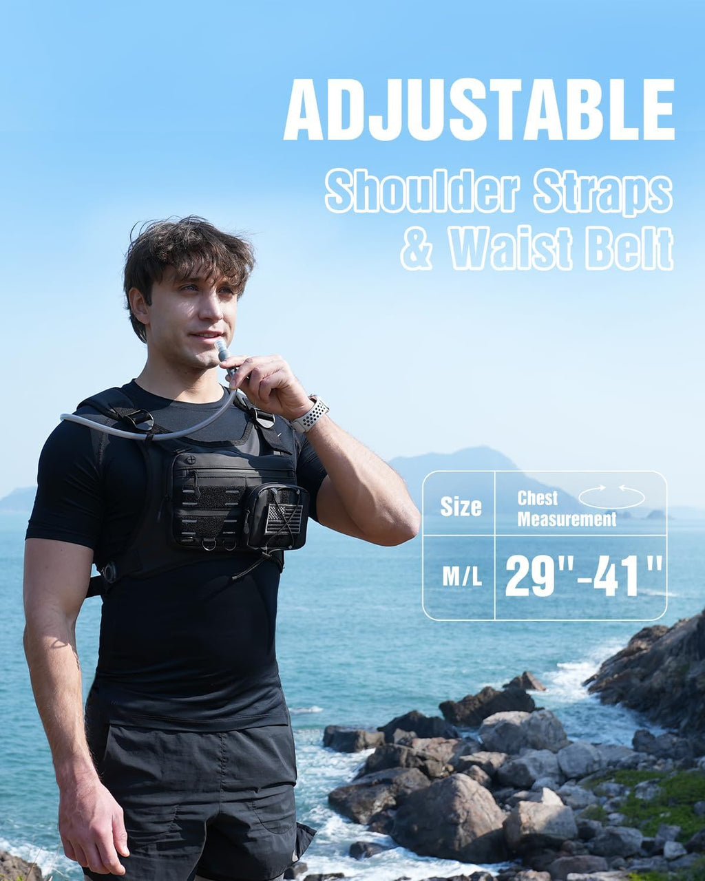 Zelvot Running Vest with 2L Water Bladder, Hydration Backpack, U.S. Design Patent, Lightweight Hydration Pack with Gear Holder, Reflective Chest Pack for Men Women