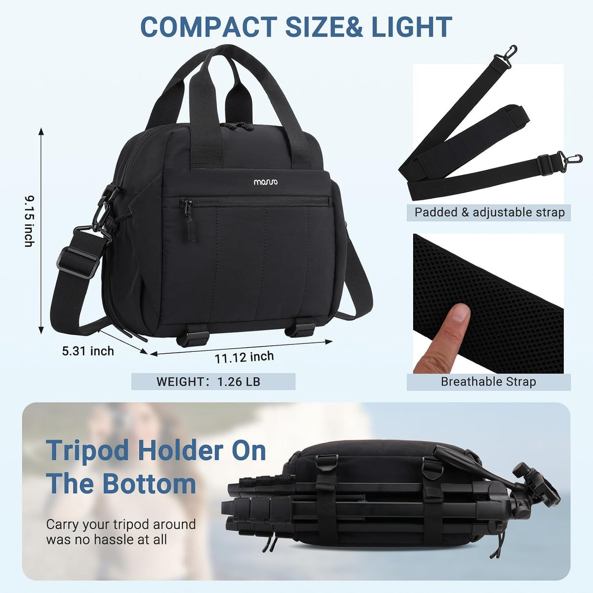 MOSISO Camera Bag, Photography Shoulder Bag Padded Camera Case, Black