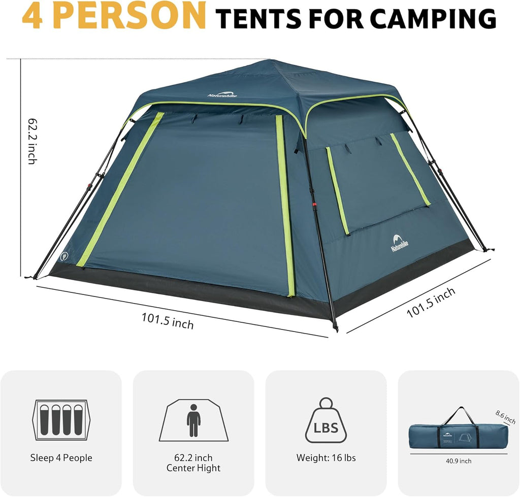 Naturehike Cape Lite 4-6 Person Camping Tent, Easy Setup in Seconds Instant Cabin Tents for Family Camping & Hiking