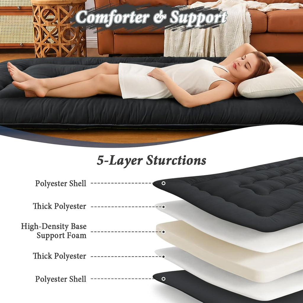 DAICO Japanese Floor Mattress, 4'' Thick Foldable Futon Mattress Full Size