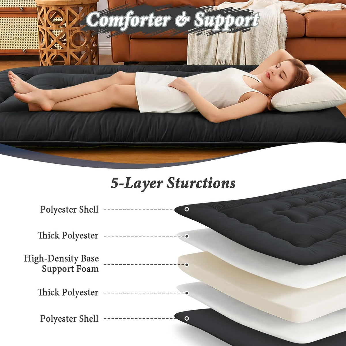 DAICO Japanese Floor Mattress, 4'' Thick Foldable Futon Mattress Full Size