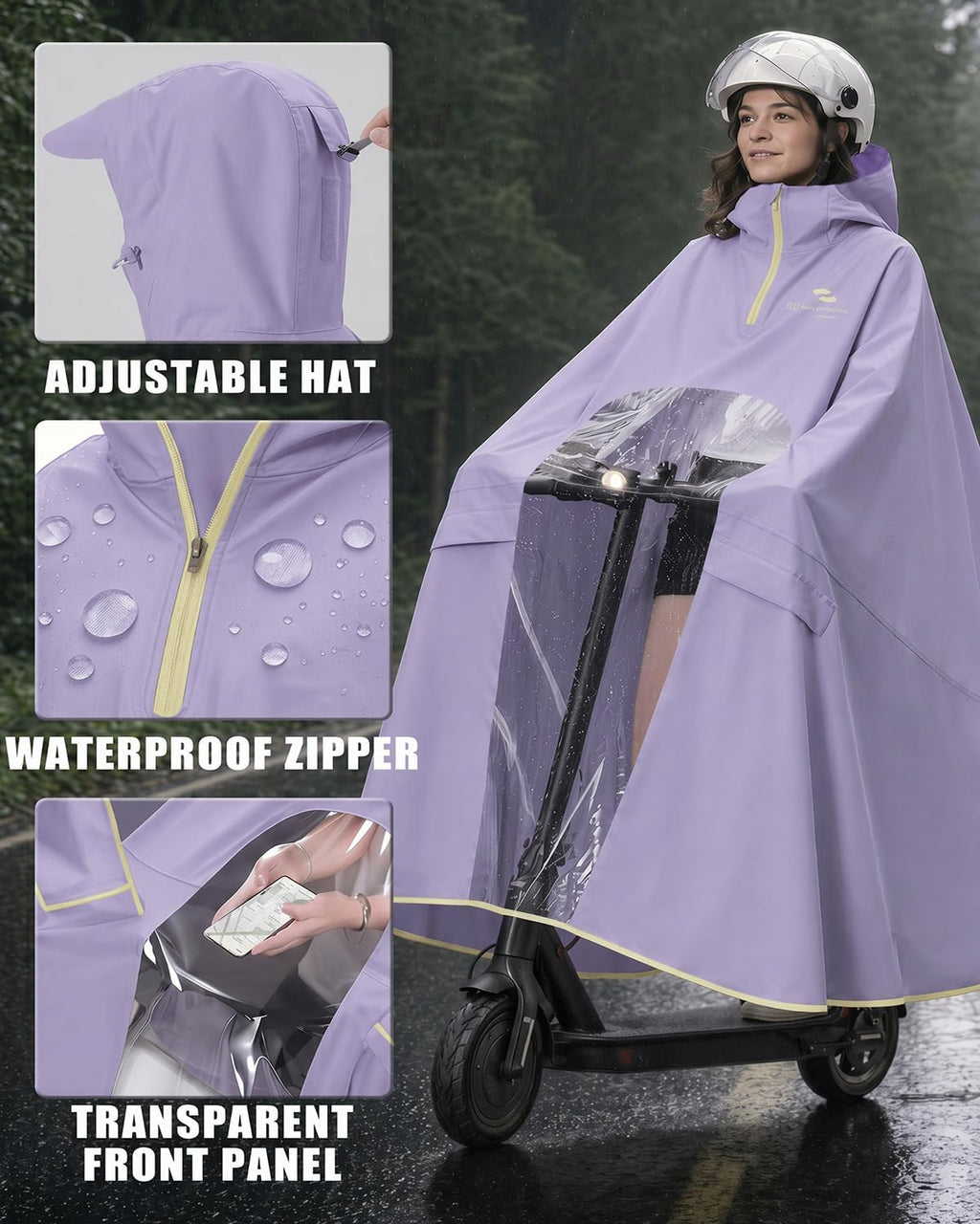 Rain Poncho Waterproof Full Body Long Hooded with Double-Face Visor Mask, Packable Raincoat for Cycling, Hiking