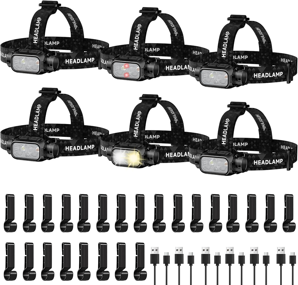 ATDOALL Rechargeable LED Headlamp, 6 Pack Lightweight Head Lamps for Hiking