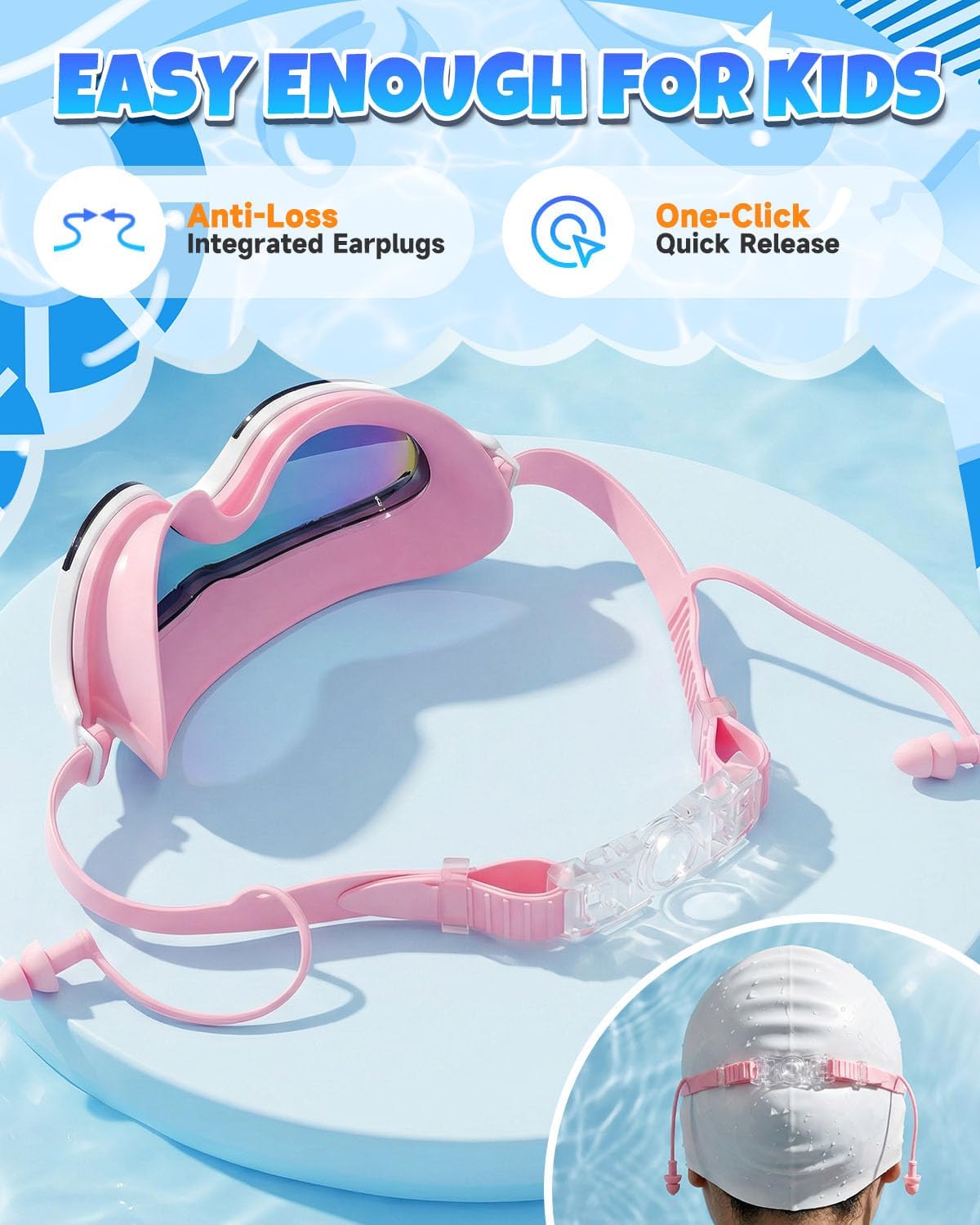 Zoomsnail Kids Swim Goggles 2Pack, Leakproof Anti-fog UV Lens Swimming Goggles for Kids Boys & Girls 3-15